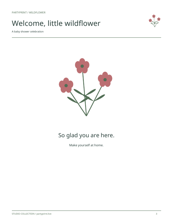 Actual matching Wildflower welcome sign prepared for the full edition